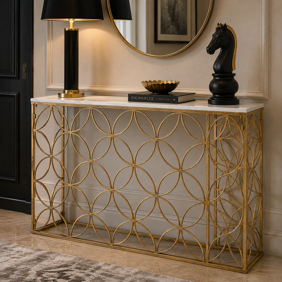 Console Star in Metallo Oro e Marmo Bianco 120 x 40 x H80 cm