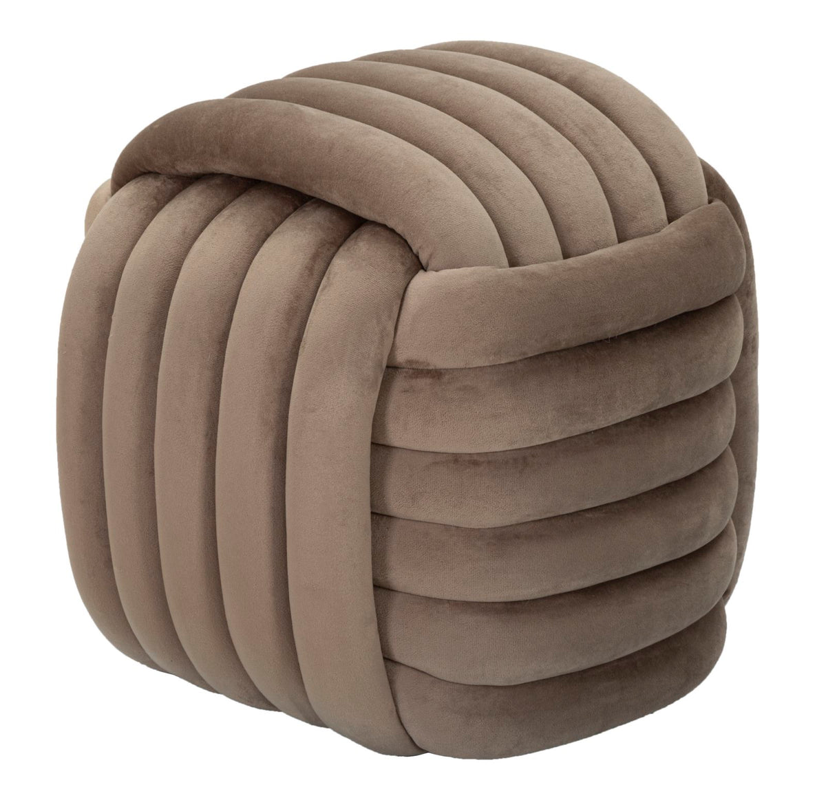 Pouf Annodato in Velluto Tortora 45 x 45 cm Seduta Decorativa Morbida