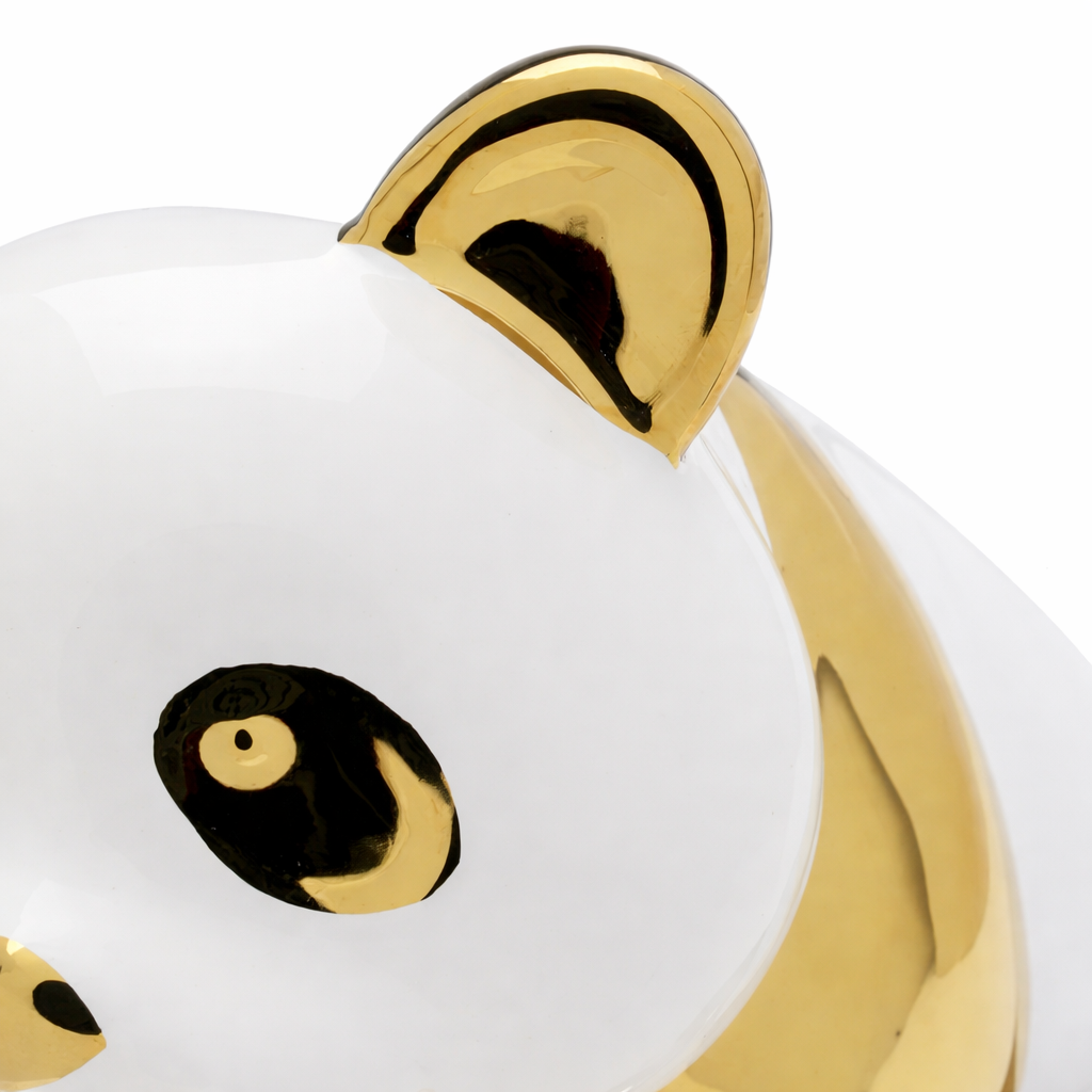 Statuetta Decorativa Panda Sitting 18cm Colore Oro e Bianco