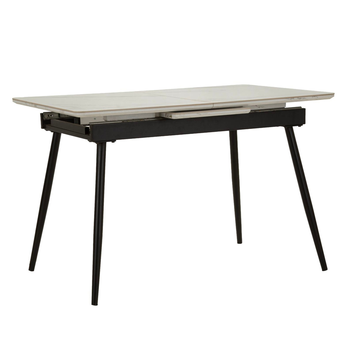Tavolo da Pranzo Allungabile Matt 120-155x80x75 cm Struttura Nera e Piano Effetto Marmo