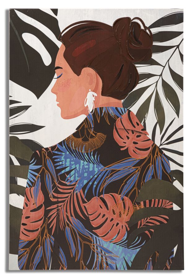 Stampa Dipinto Lady Jungle B 80x2,8x120 cm su Tela con Telaio in Legno