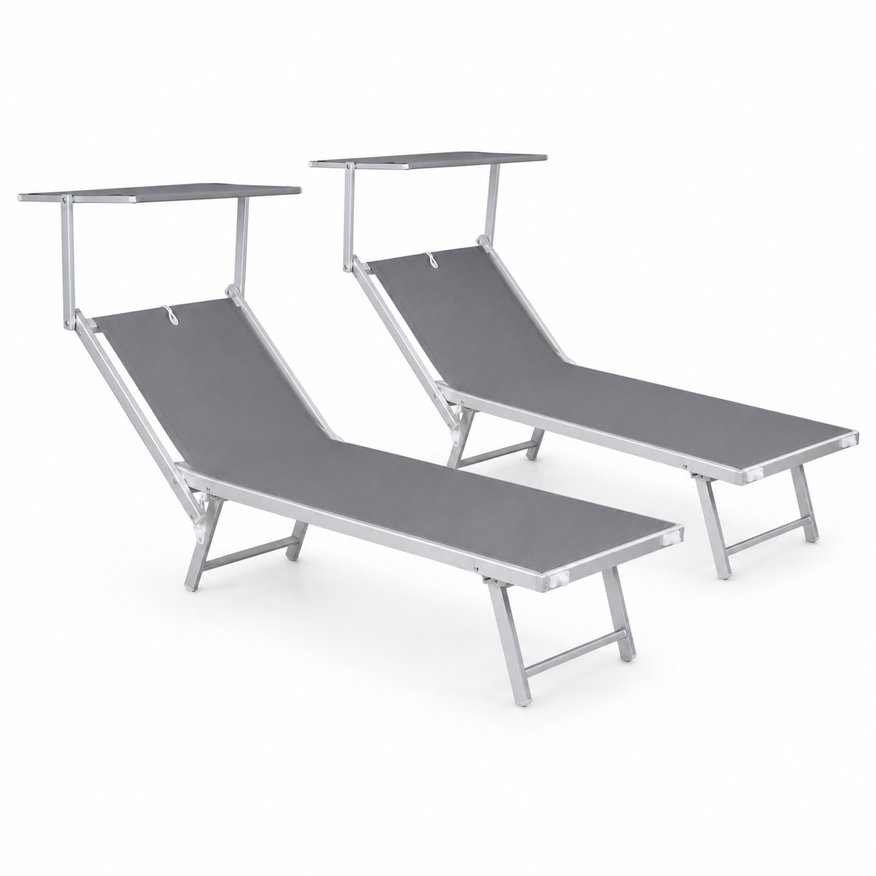 Lettino Prendisole Playa in Alluminio con Parasole Grigio Set 2 Pezzi 186x70 cm