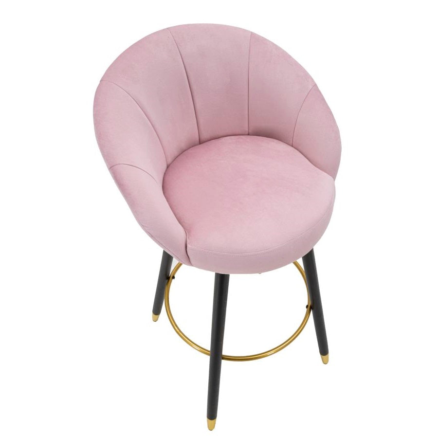 Sgabello Bar Prague Rosa in Velluto 104 cm con Gambe Nere e Dettagli Oro