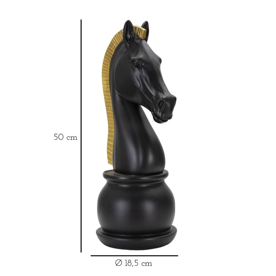 Statuetta Decorativa Cavallo Scacchi Oro e Nero Ø18,5 x H50 cm