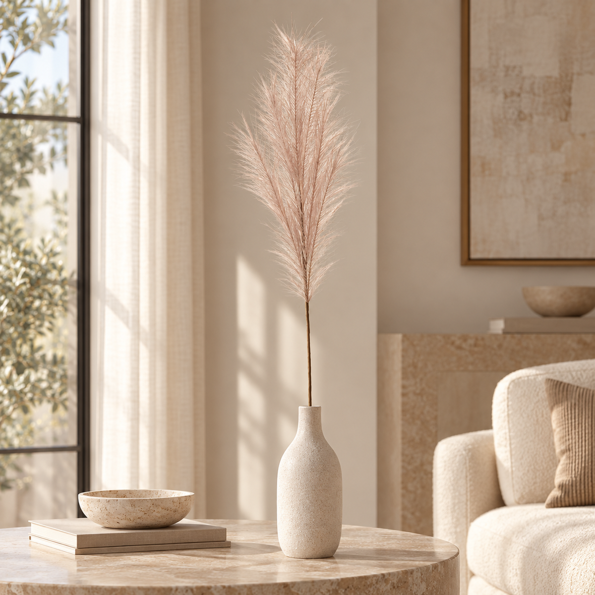 Ramo Pampas Artificiale Sherill Rosa Argento H100 cm