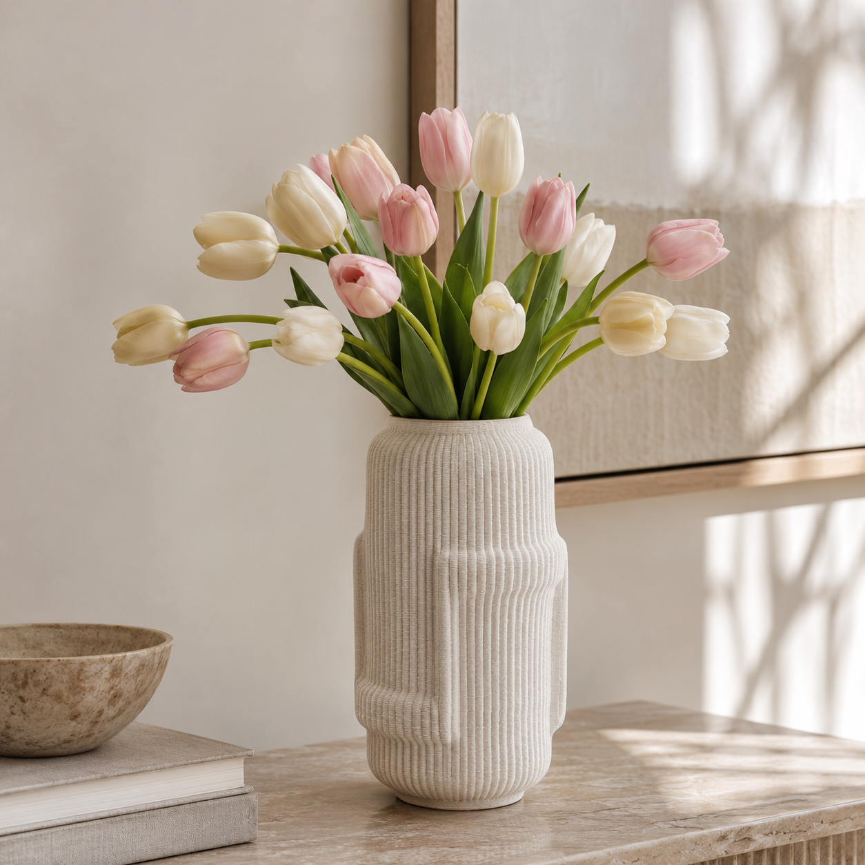Vaso Decorativo 3D Geometrie in Ceramica Bianco Opaco H 24 cm Ø 12 cm