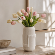 Vaso Decorativo 3D Geometrie in Ceramica Bianco Opaco H 24 cm Ø 12 cm