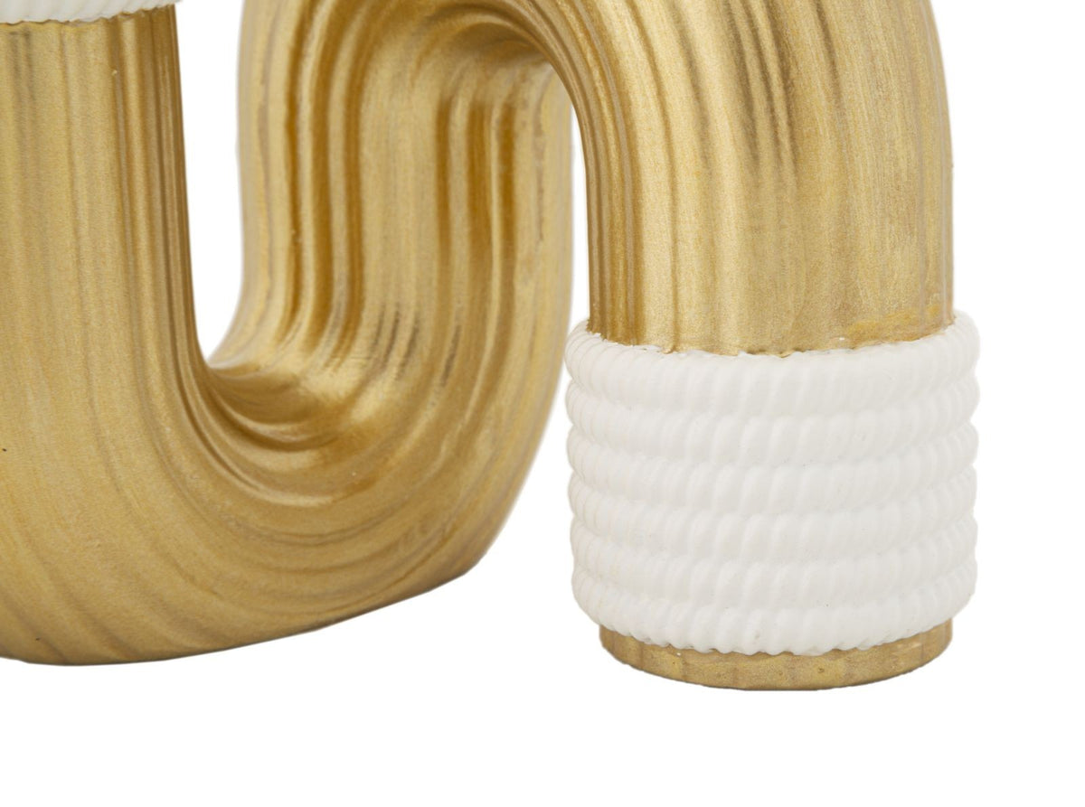 Vaso Decorativo Bann in Resina Oro e Bianco 10,5 x 12,7 cm Design Sinuoso