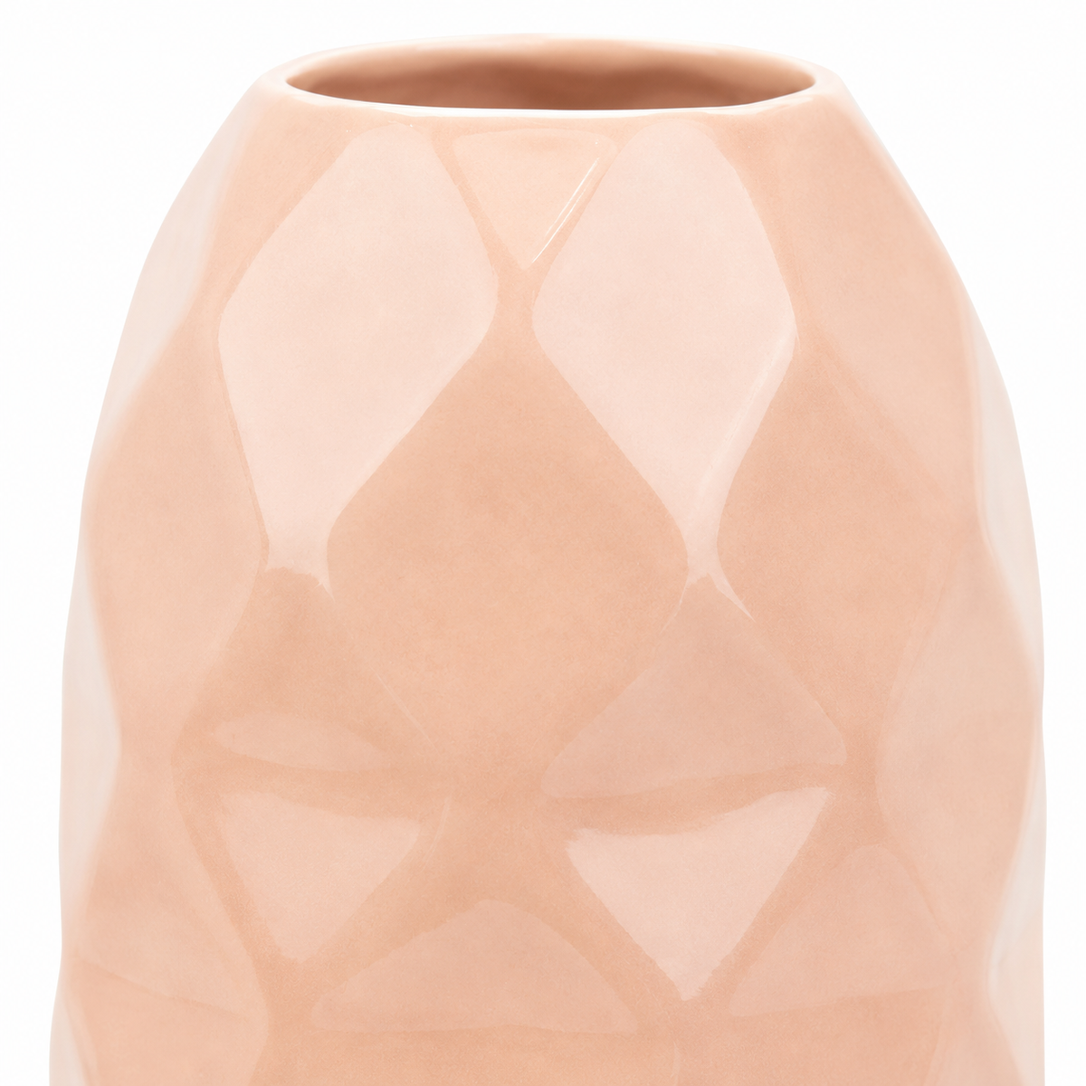 Vaso Decorativo in Ceramica Rosa h 37 cm con Design Sfaccettato