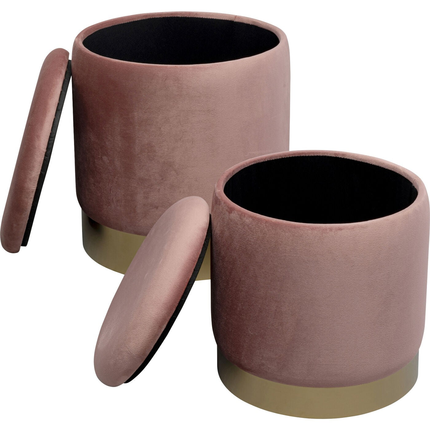 Set 2 Sgabelli Pouf Contenitore Cherry Storage Rosa con Dettagli Ottone