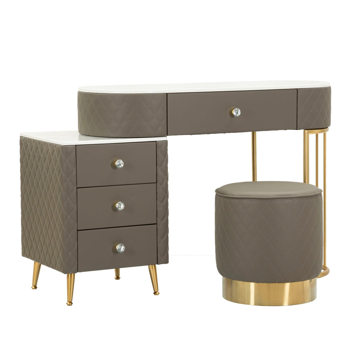 Toeletta Sharon Grigia con Puff 120x40x75 cm Simil Pelle Trapuntata e Oro