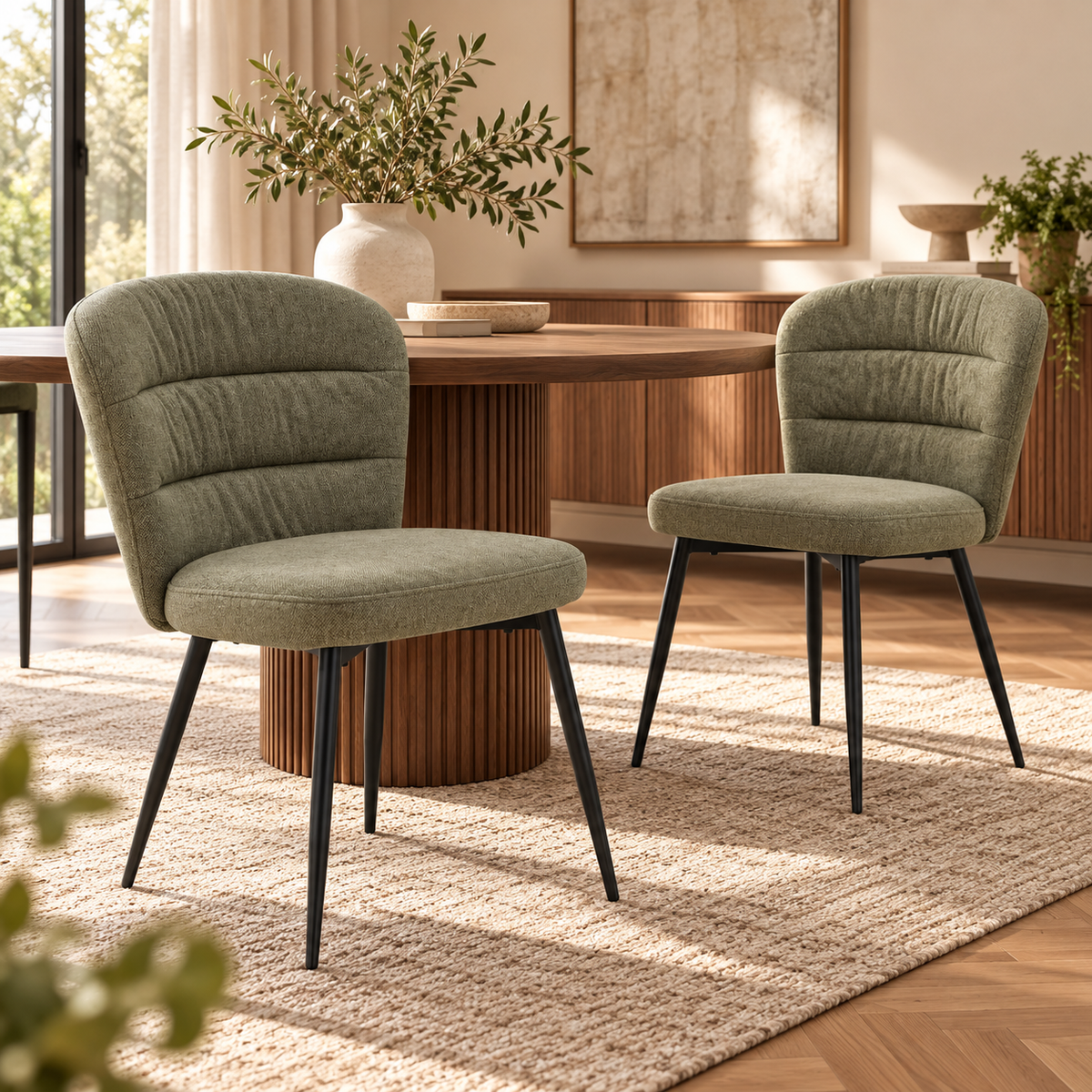 Set 2 Sedie Losanna 58x60,5x85 cm in Tessuto – Grigio e Verde