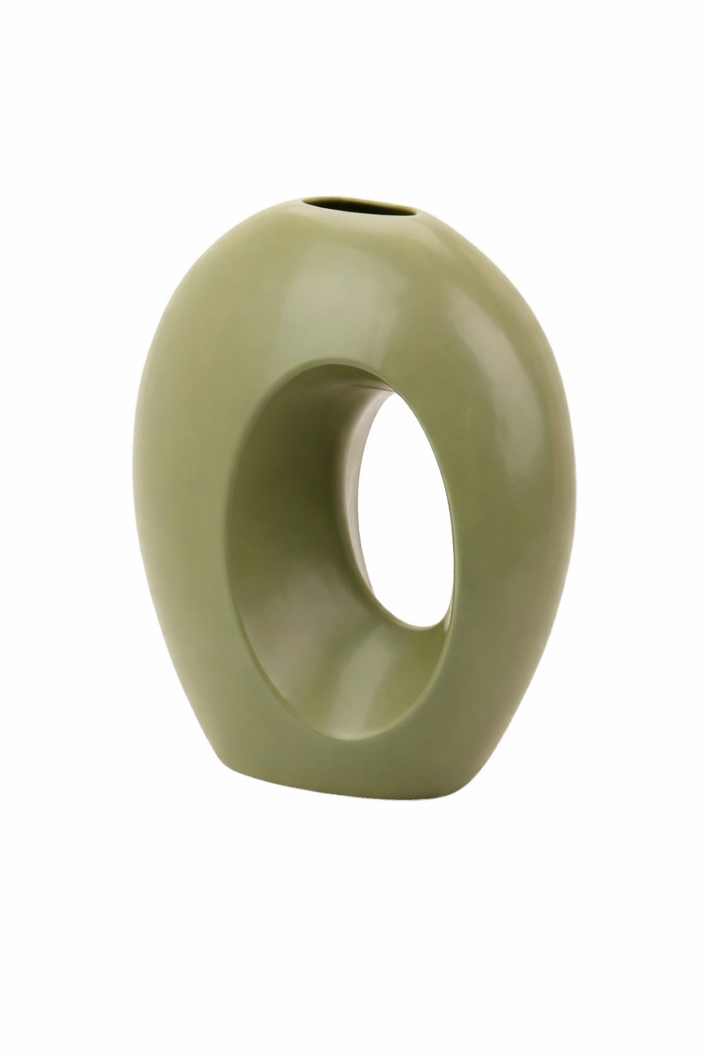 Vaso Decorativo Verde Oliva con Linee Organiche In Ceramica