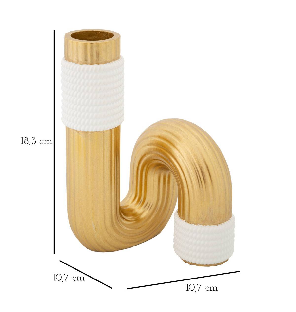 Vaso Decorativo Bann in Resina Oro e Bianco 10,7 x 18,3 cm dal Design Sinuoso