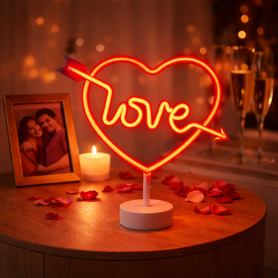 Lampada Neon LED Cuore Love con Freccia Decorazione Romantica
