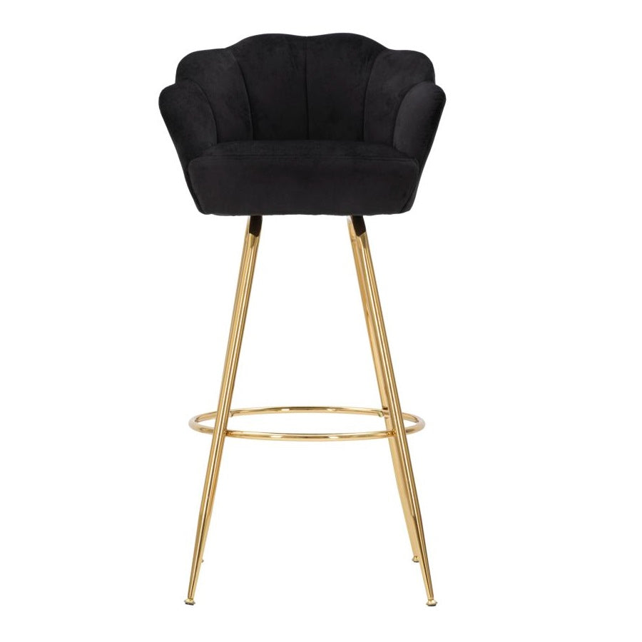 Sgabello Bar Vienna Nero in Velluto 110 cm con Gambe Oro