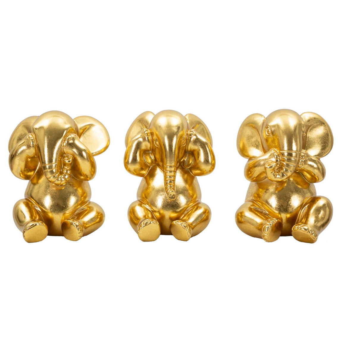 Set 3 Elefanti Oro Non Vedo Non Sento Non Parlo in Resina Ø15,5 x H20,5 cm