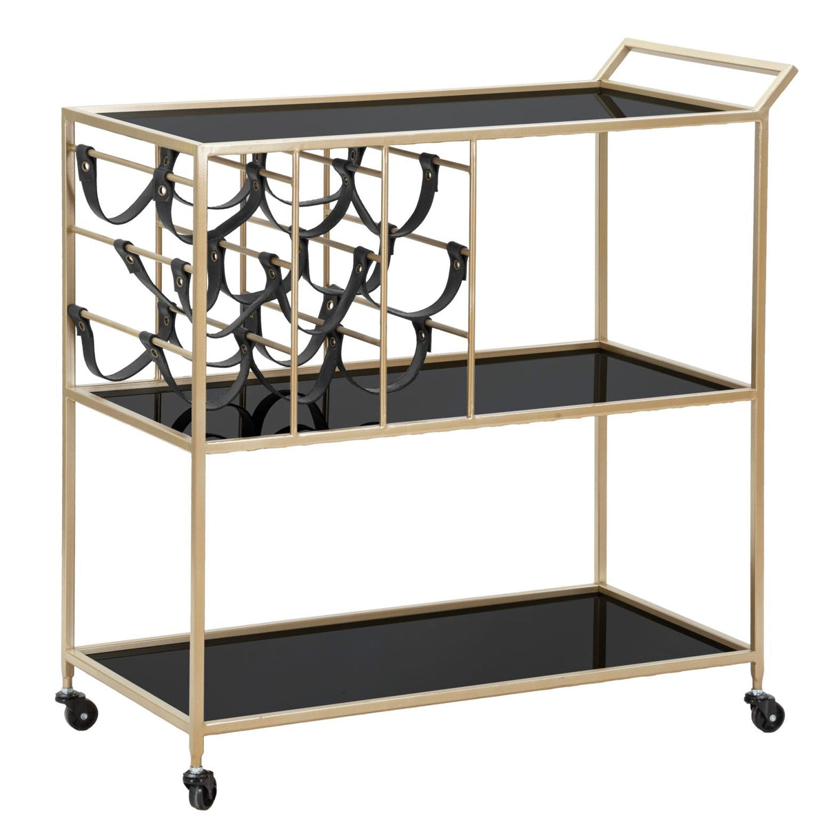 Carrello Black String Oro e Nero 79x39,5x82 cm Portabottiglie con 3 Ripiani e Ruote