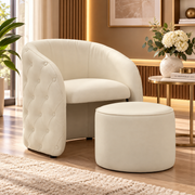 Poltrona Zagabria Bianca con Pouf Ø47 cm Effetto Capitonné