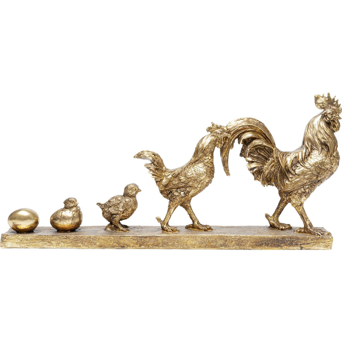 Scultura Oggetto Decorativo Famiglia di Galli Chicken Evolution Oro in Resina