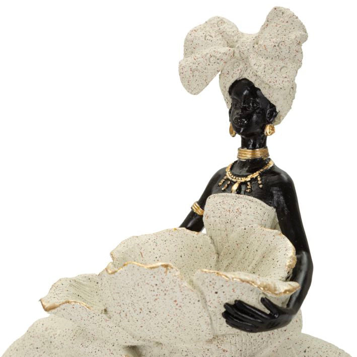Scultura Etnica Donna Africana su Elefante 50x16x34 cm in Poliresina