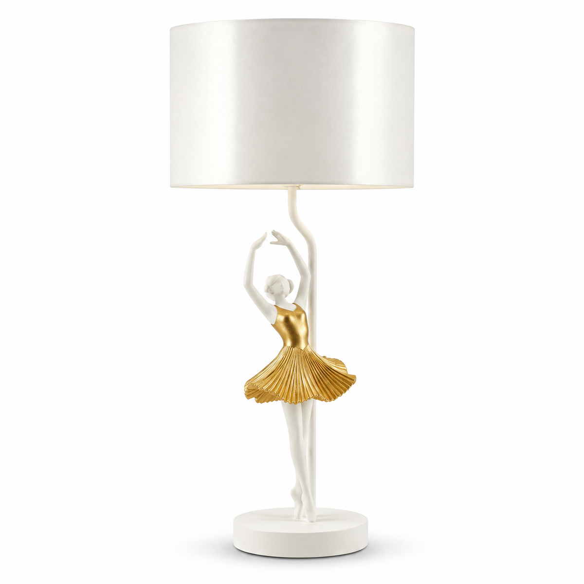 Lampada da Tavolo Ballerina Ø28x64 cm con Base Scultorea e Abito Dorato