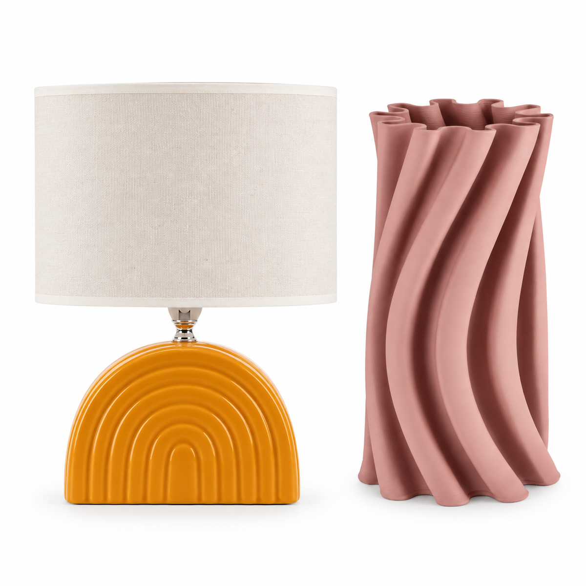 Set Decorativo Vaso Haylee Terracotta H31 cm & Lampada in Ceramica 30 cm