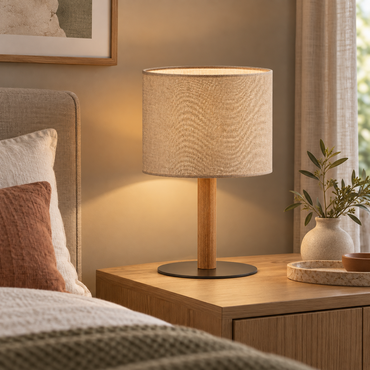Lampada da Tavolo Deva TK Lighting Crema e Legno Ø29 cm E27