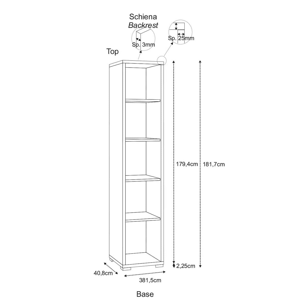 Libreria Ufficio Double 182x39 cm Cemento