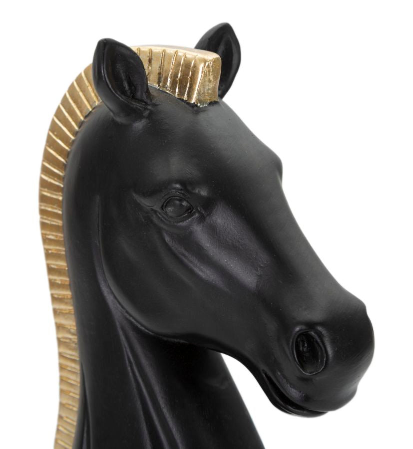 Statuetta Decorativa Cavallo Scacchi Nero e Oro 10,5 x 8,5 x H19 cm