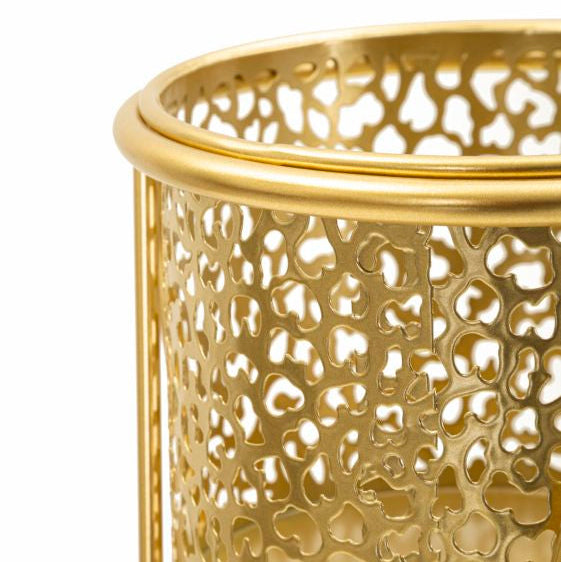Set 2 Portavasi Oro in Metallo Decorato con Supporto Ø21 e Ø18 cm