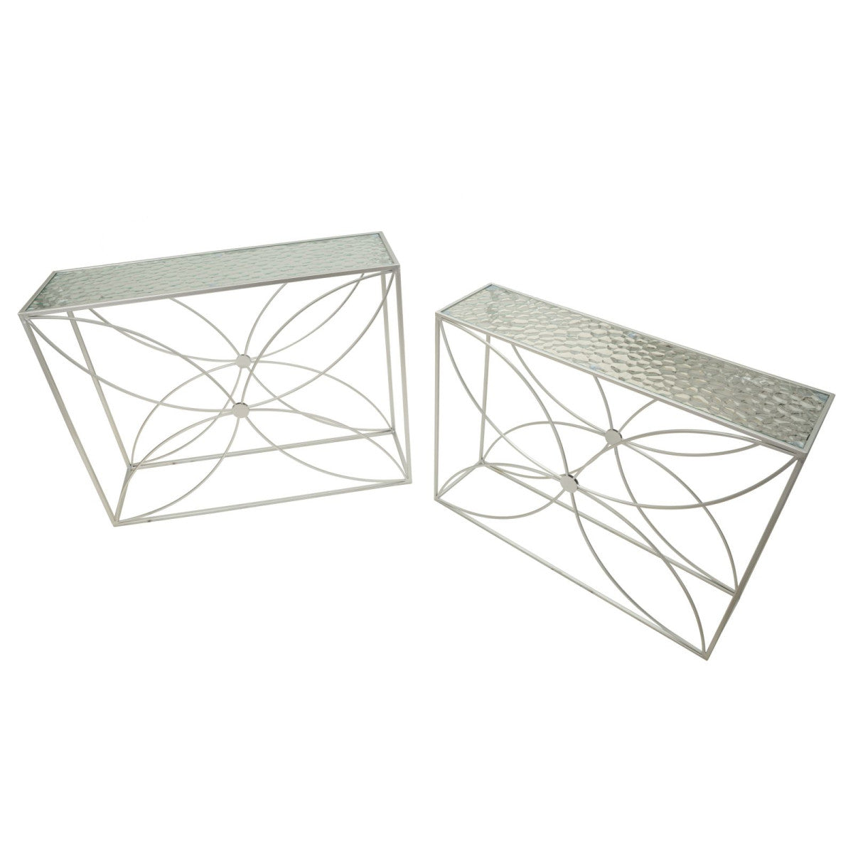 Set 2 Console Paradise Argento in Metallo e Vetro 100x30x78 cm e 90x25x72 cm