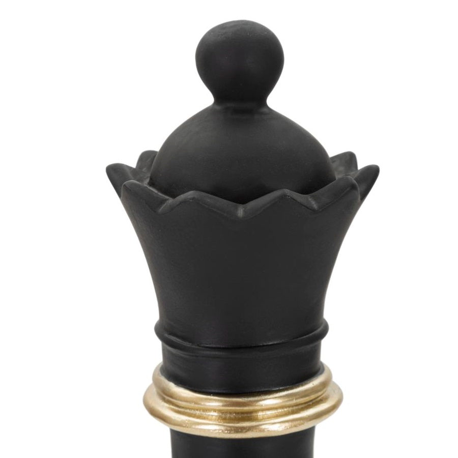 Statuetta Regina degli Scacchi Nera e Oro in Resina Ø9 x H25,5 cm