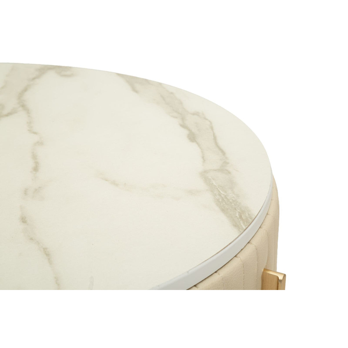 Comodino Toeletta Pok con Pouf Ø52x70 cm Beige e Oro