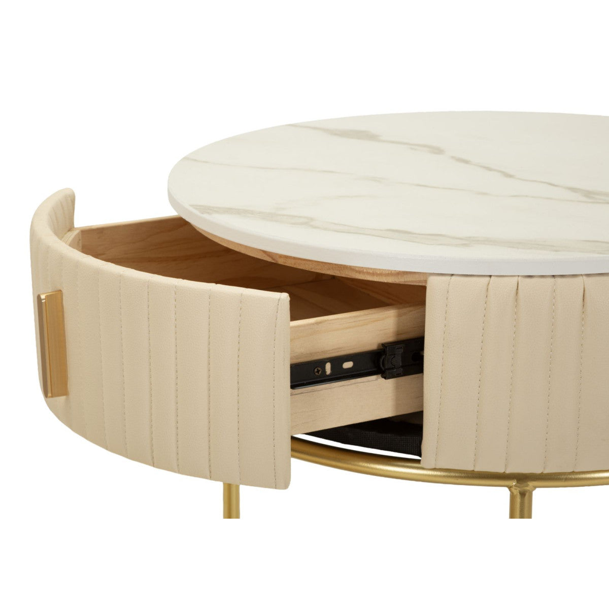 Comodino Toeletta Pok con Pouf Ø52x70 cm Beige e Oro