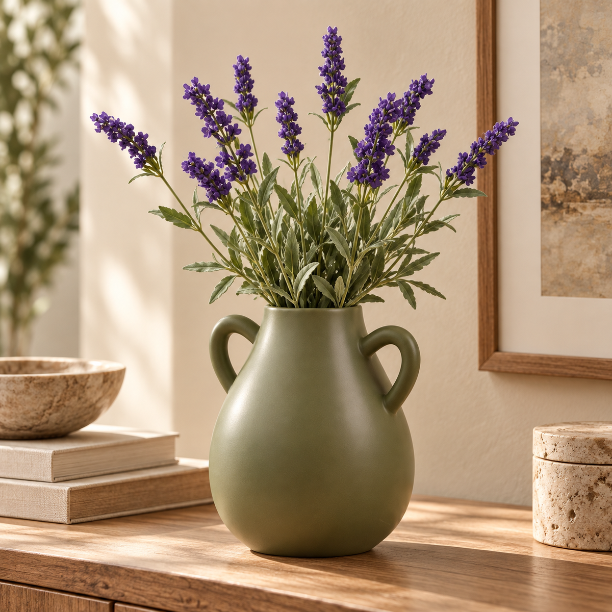 Vaso in ceramica con manici colore verde 20x17x22 cm