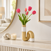 Vaso Decorativo Bann in Resina Oro e Bianco 10,7 x 18,3 cm dal Design Sinuoso