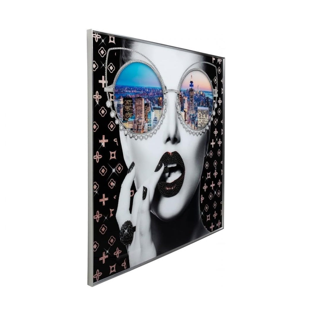 Quadro Decorativo NY View KARE Multicolore con Cornice Argento 120 x 120 cm