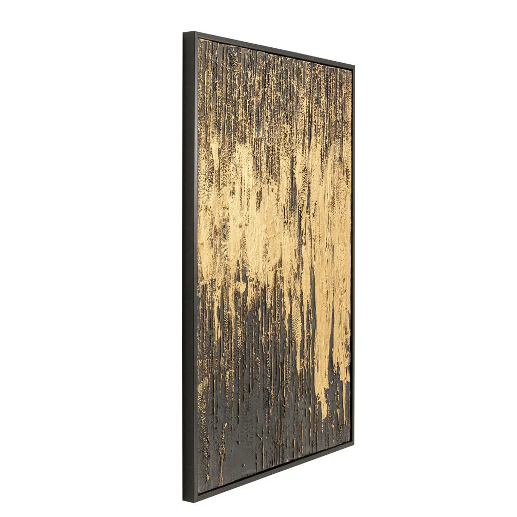Quadro Astratto Abstract Nero Oro Incorniciato 80x120 cm Effetto Materico