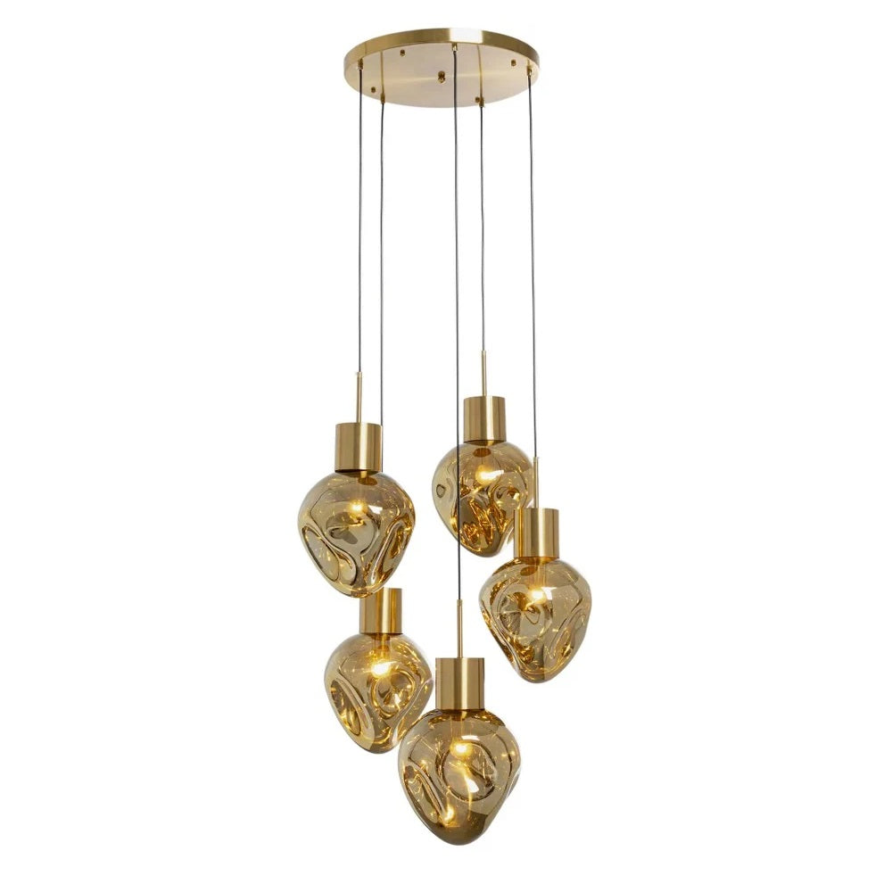 Lampadario a Sospensione Dough Amber Cinque Sfere Design Organico Ø50cm