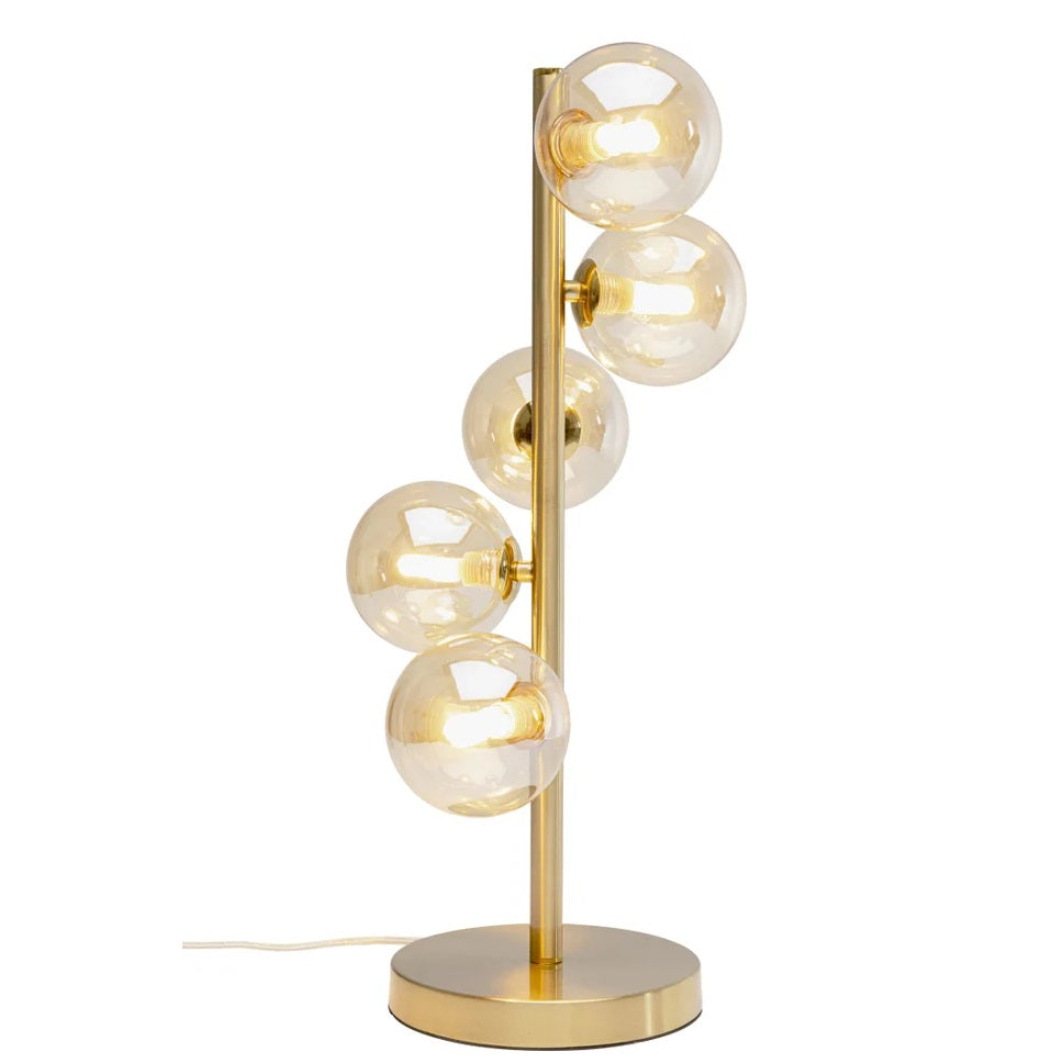 Lampada da Tavolo Moderna Scala Balls Ottone con Sfere in Vetro Fumé 5 Luci