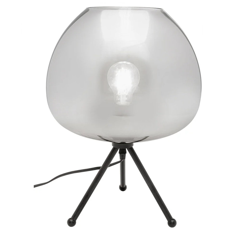 Lampada da Tavolo Sphere Sfera in Vetro Vetro Fumé con Base in Metallo Nero