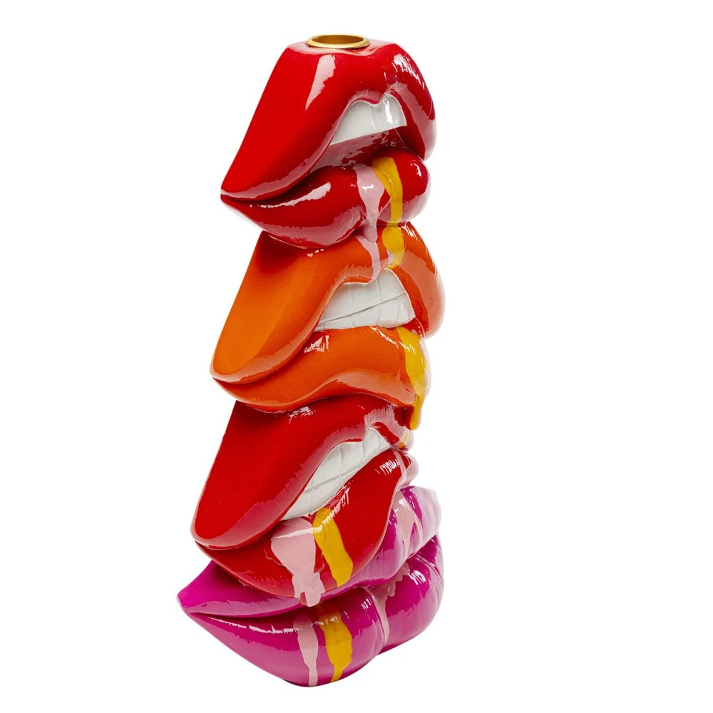 Set Decorativo Love con Scultura Mani a Cuore Rosso e Portacandela Labbra 30 cm
