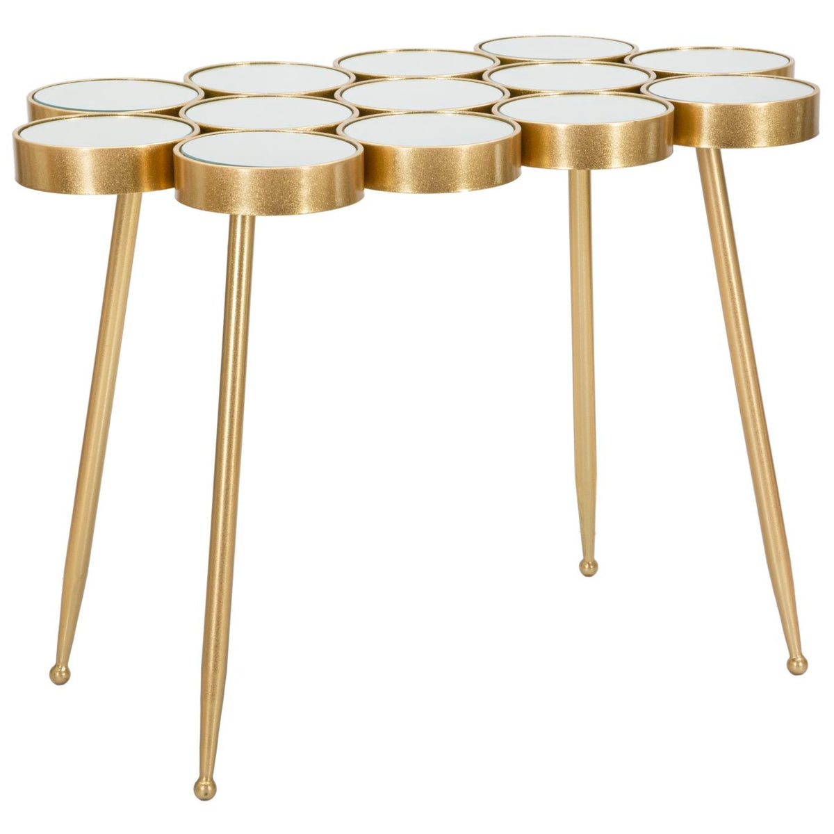 Tavolino Buttle Oro 100x55x70 cm Piano a Cerchi con Specchio