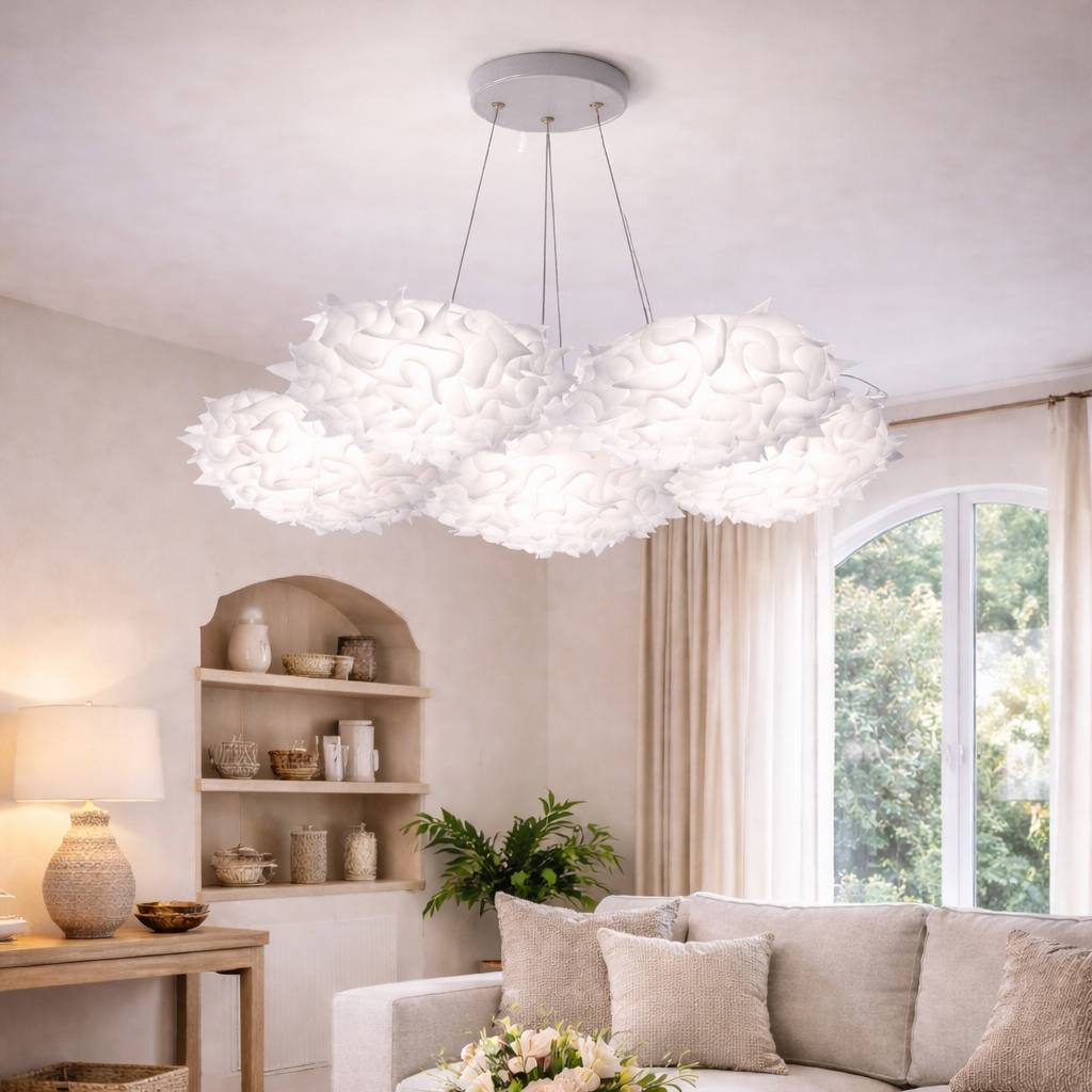 Lampadario a Sospensione Veli 7 Nuvola Scultorea Bianca 130cm