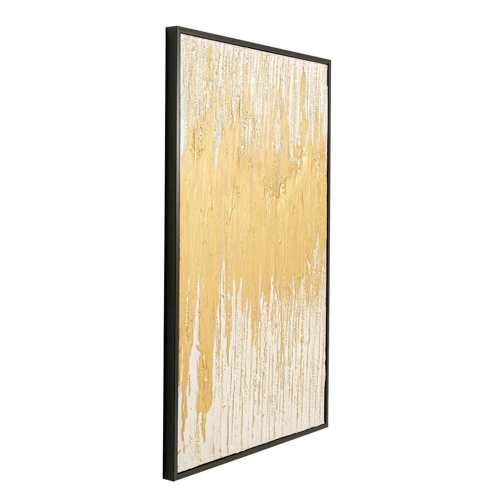 Quadro Astratto Abstract Bianco Oro Incorniciato 80x120 cm Effetto Materico