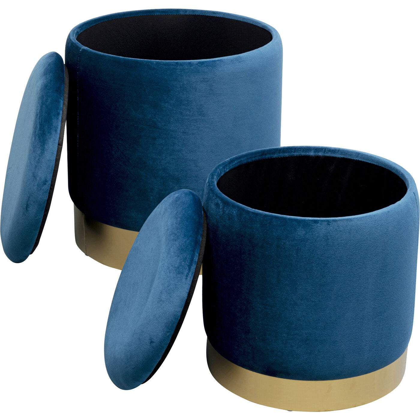 Set 2 Sgabelli Pouf Contenitore Cherry Storage Blu con Dettagli Ottone