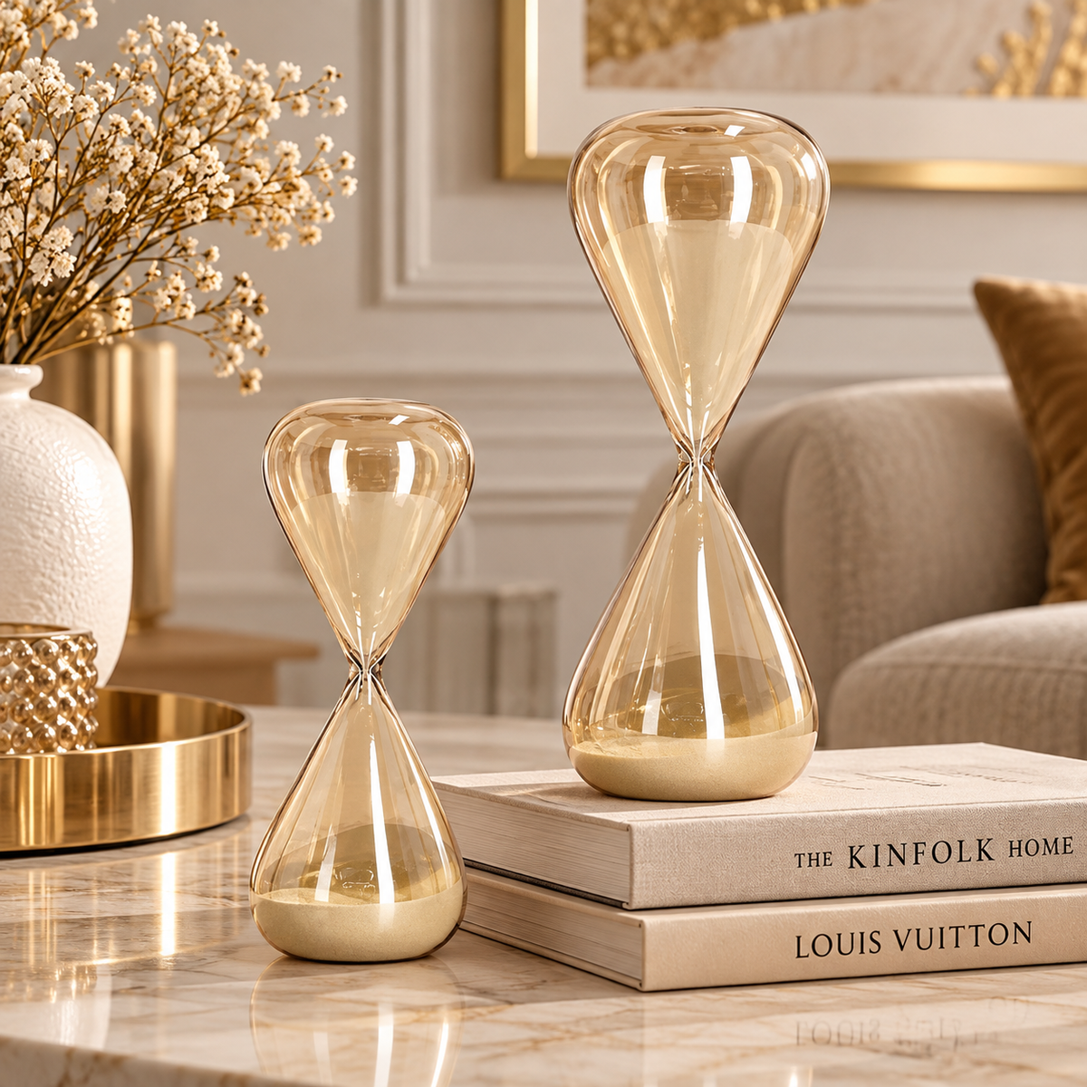 Clessidra Decorativa Kronos Ambra-Bianco in Vetro – 2 Dimensioni