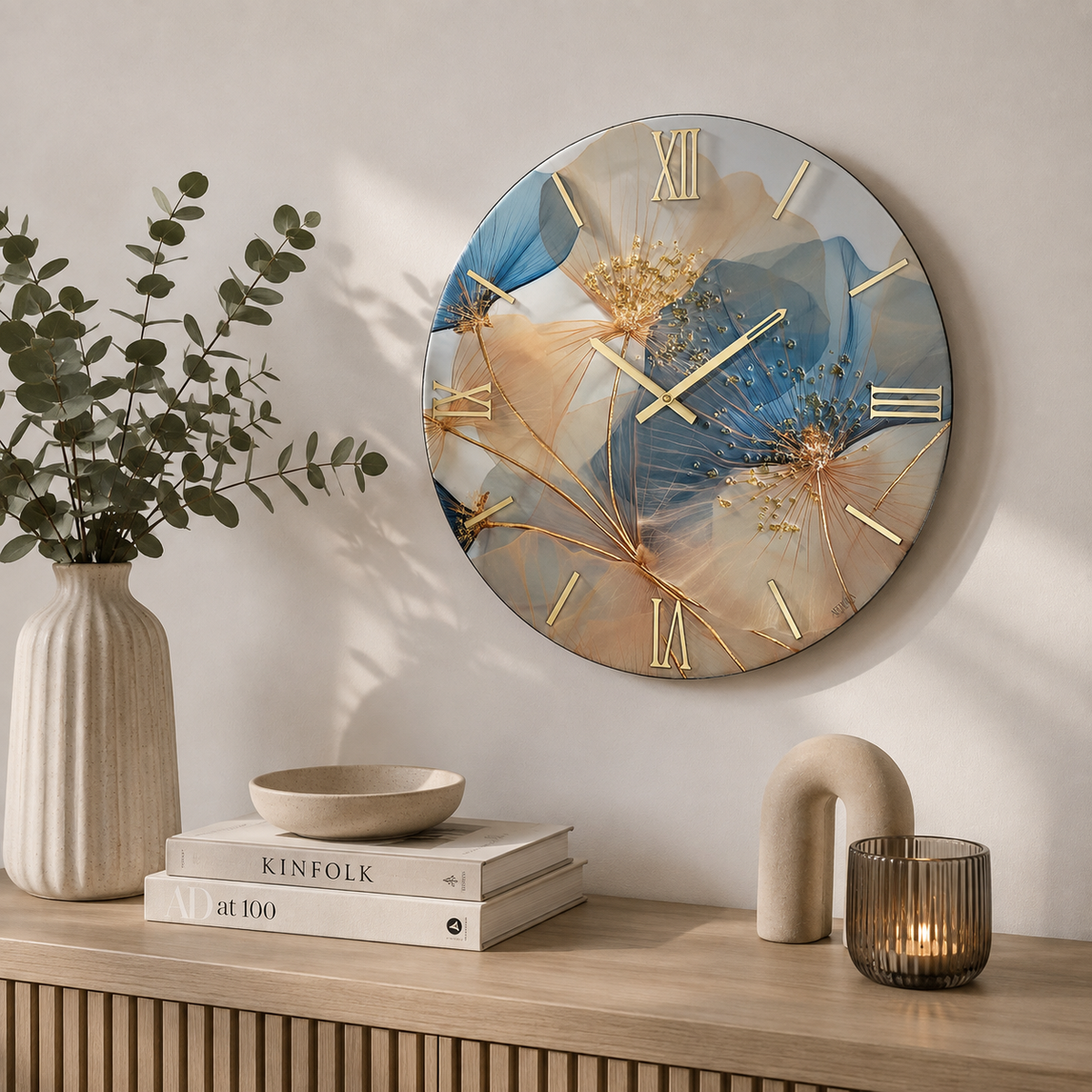 Orologio da Parete Petali Artidea Ø40 cm con Design Floreale Azzurro Oro