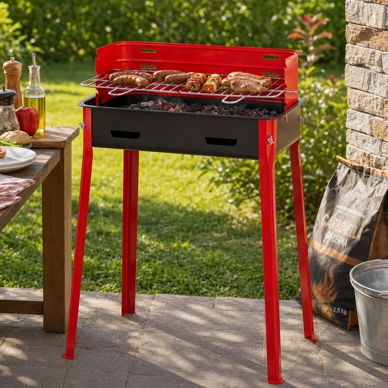 Barbecue a Carbone in Acciaio 30x45 cm con Griglia Regolabile FD